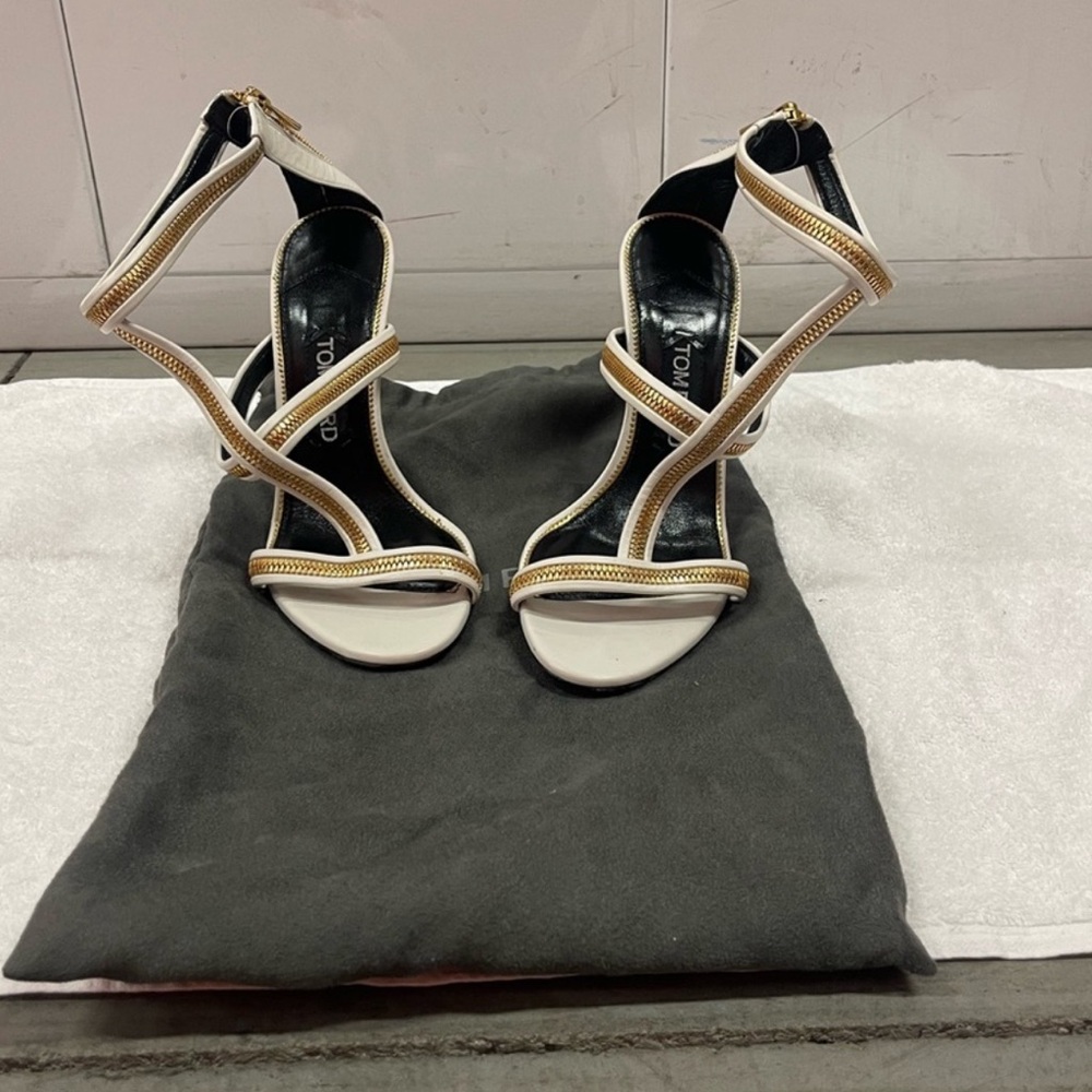 Tom Ford White Chain Ankle Strap heels